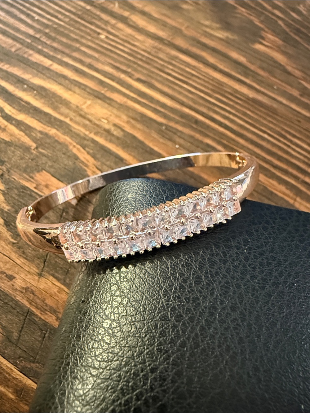 Gold Plated Rose Gold Cubic Zirconia Bangle Bracelet - Women Jewelry
